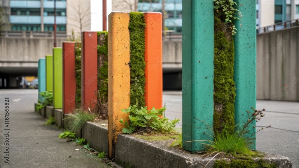 Poster The barriers stand tall and sy their unique coloration reflecting the surrounding environment. One can see moss and small plants peeking out from the crevices showcasing natures