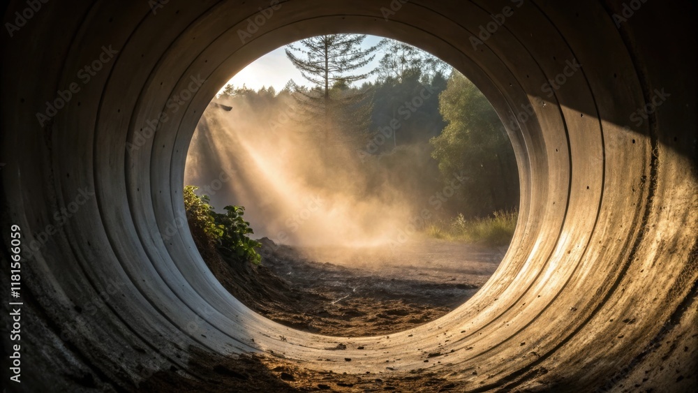 Poster the circular crosssection of an irrigation pipe viewed from a side angle reveals a smooth interior s