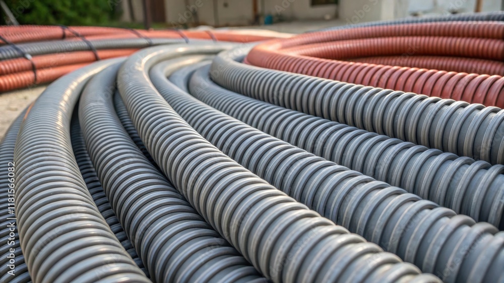 Poster the closeup reveals a series of flexible conduit coils arranged in a haphazard yet organized fashion