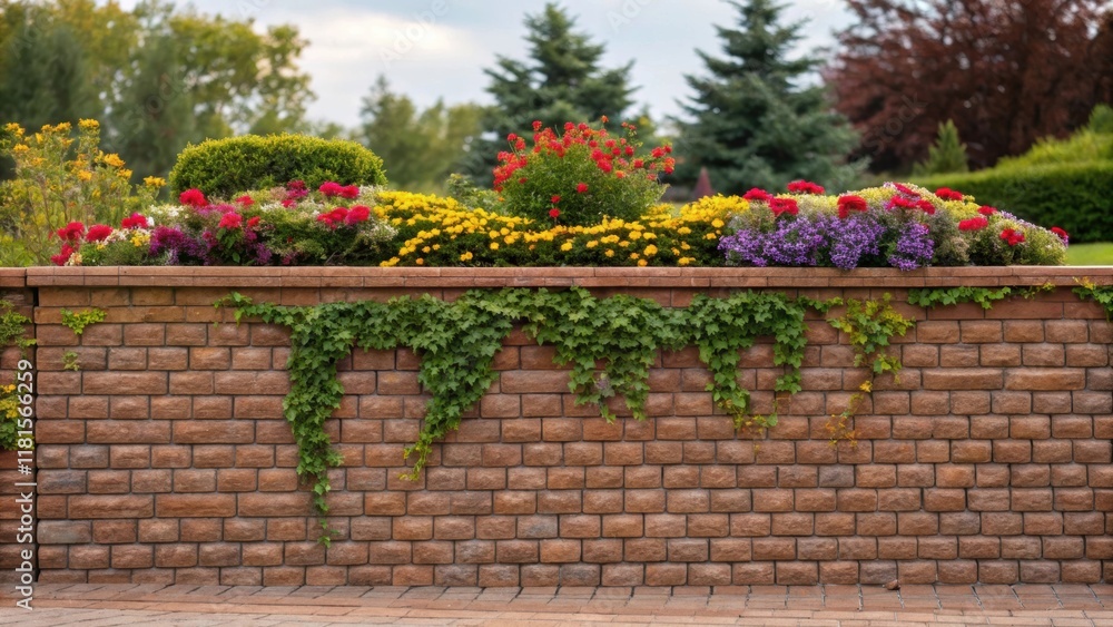 Aufkleber the detailed craftsmanship of a reinforced brick retaining wall its texture providing an appealing c
