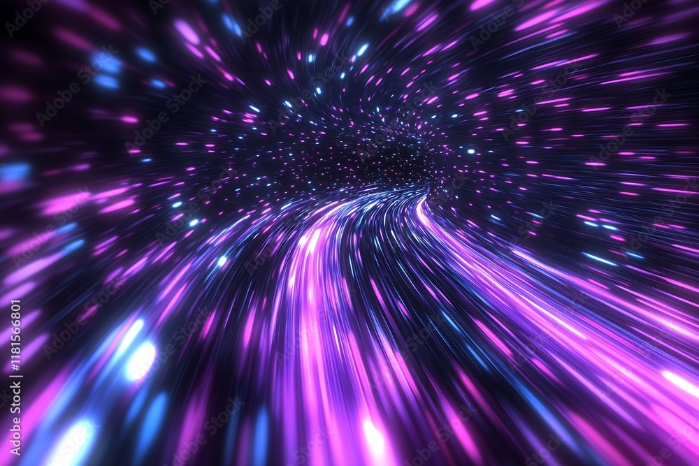 Poster vibrant purple and pink light streaks creating a futuristic time tunnel effect : generative ai