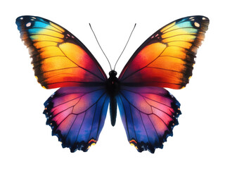 Obraz premium Colorful butterfly illustration with vibrant rainbow wings, detailed artistic insect design, nature-inspired symbol of beauty and freedom, isolated on transparent background