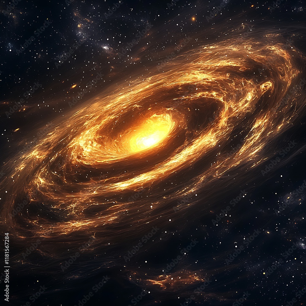 Poster Stunning Cosmic Spiral Galaxy with Glowing Central Core in Deep Space : Generative AI