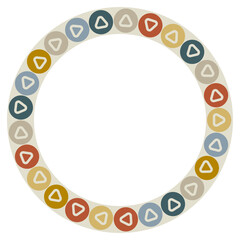 Round frame with circles containing a linear triangle. Trendy design with dots shapes.