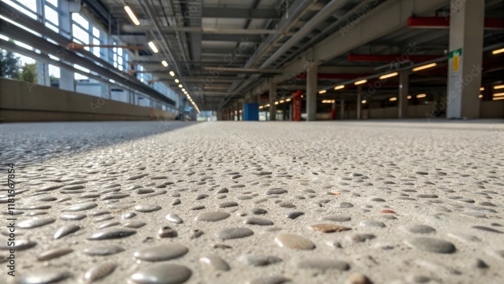 Poster The textured surface of the freshly poured concrete platform showcases intricate patterns where the aggregate stones blend seamlessly into the smooth finish evidence of skilled