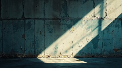 Sunlight casting shadows on a textured wall.