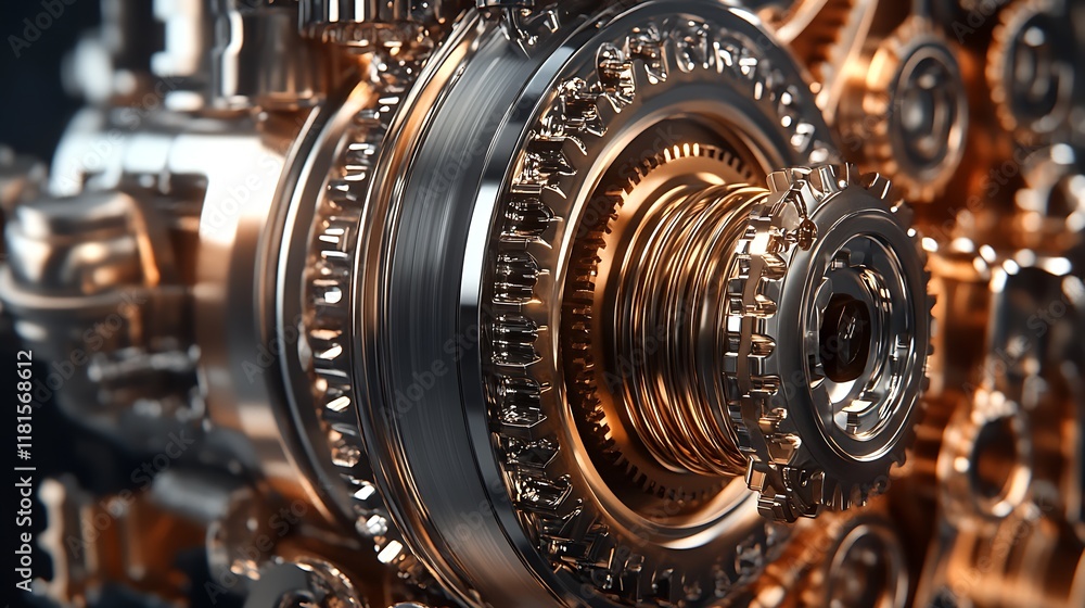 Aufkleber Intricate Mechanical Gears and Cogs in Engine Machinery Closeup : Generative AI