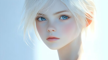 White Hair, Blue Eyes, and Soft Skin Glow Beautifully