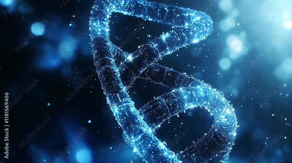 Poster futuristic dna helix in a blue glowing abstract scientific background : generative ai