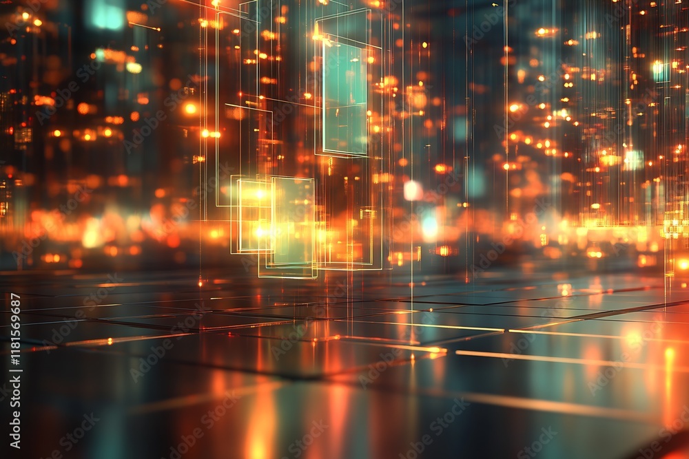 Aufkleber futuristic digital landscape with glowing abstract technology interface : generative ai