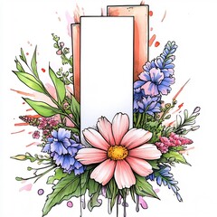 Vibrant Floral Illustration: Hand-Drawn Sketch with Delicate Pink Cosmos. AI Generated