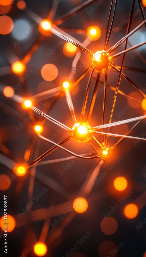 Poster network connections, dynamic energy patterns on a dark gradient background, technology concept