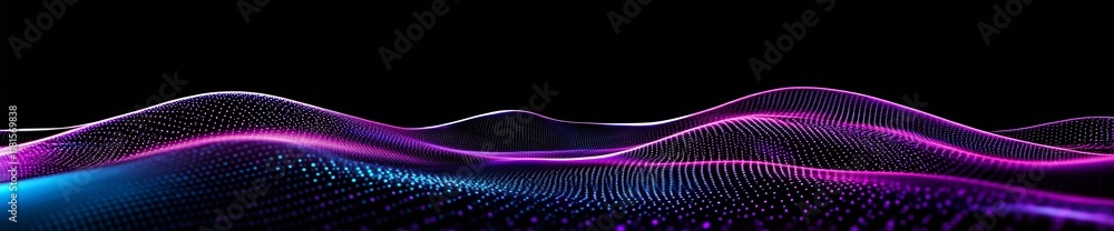 Poster dynamic abstract wave of pink and blue light dots on black background : generative ai