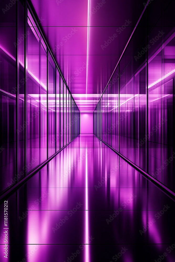 Poster Futuristic Neon Corridor with Reflective Surfaces and Dynamic Lighting : Generative AI