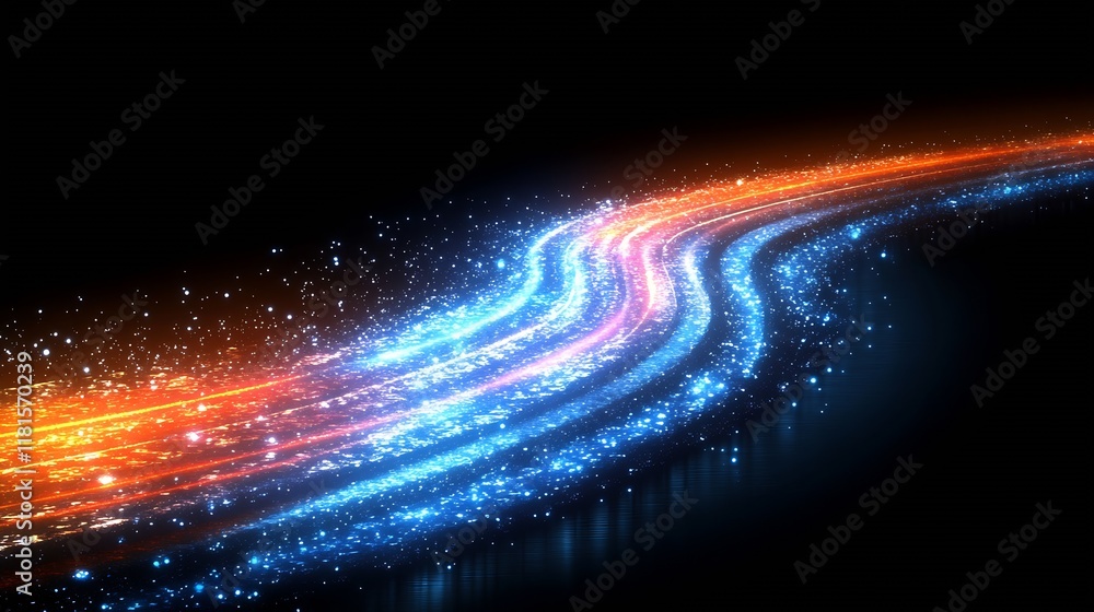 Aufkleber Vibrant Colorful Light Trails in Motion Creating Dynamic Digital Wave : Generative AI