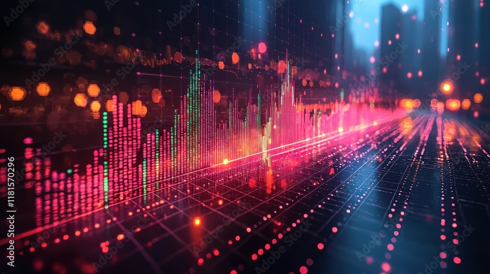 Poster abstract data visualization: dynamic stock market trends and financial growth