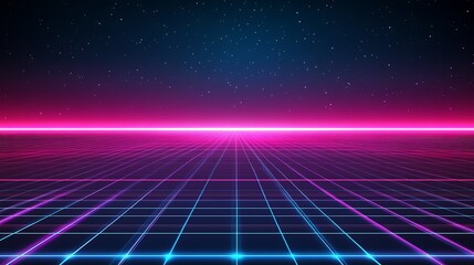 Neon Grid and Starry Sky Creating a Timeless Sci-Fi Digital Landscape : Generative AI