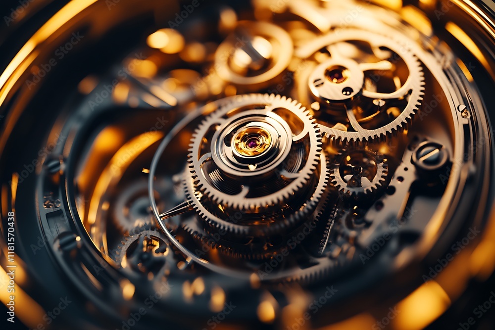 Aufkleber Intricate clock mechanism closeup highlighting precision gears and vibrant mechanical movement : Generative AI