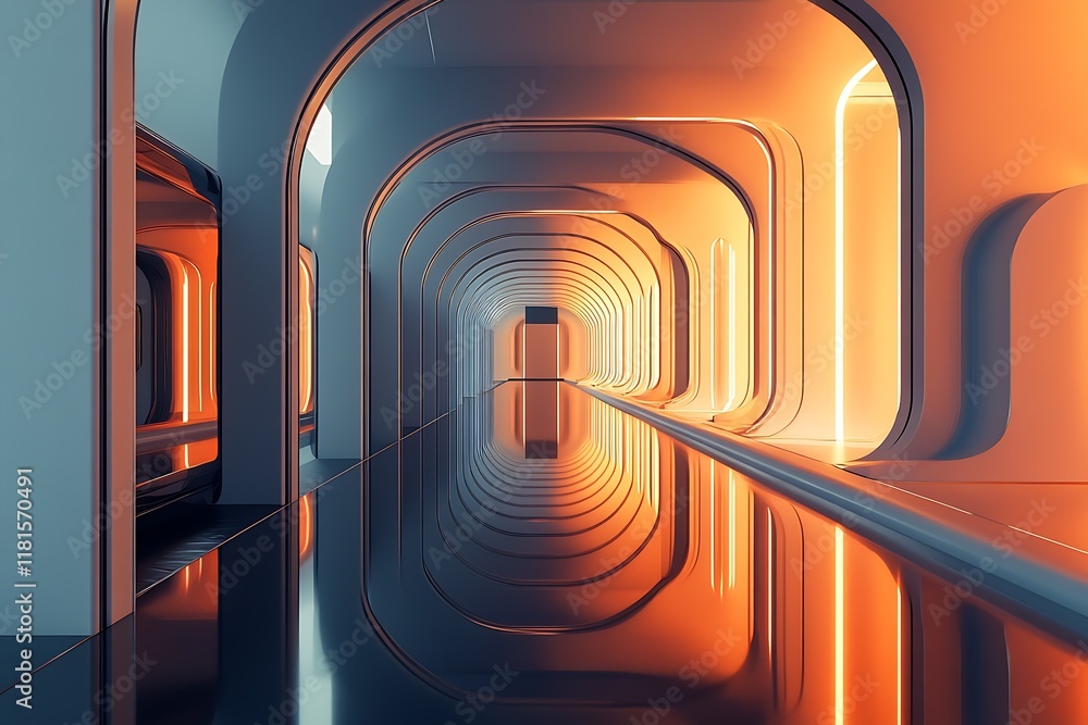 Poster futuristic alien hallway with neon lighting and symmetrical architecture : generative ai