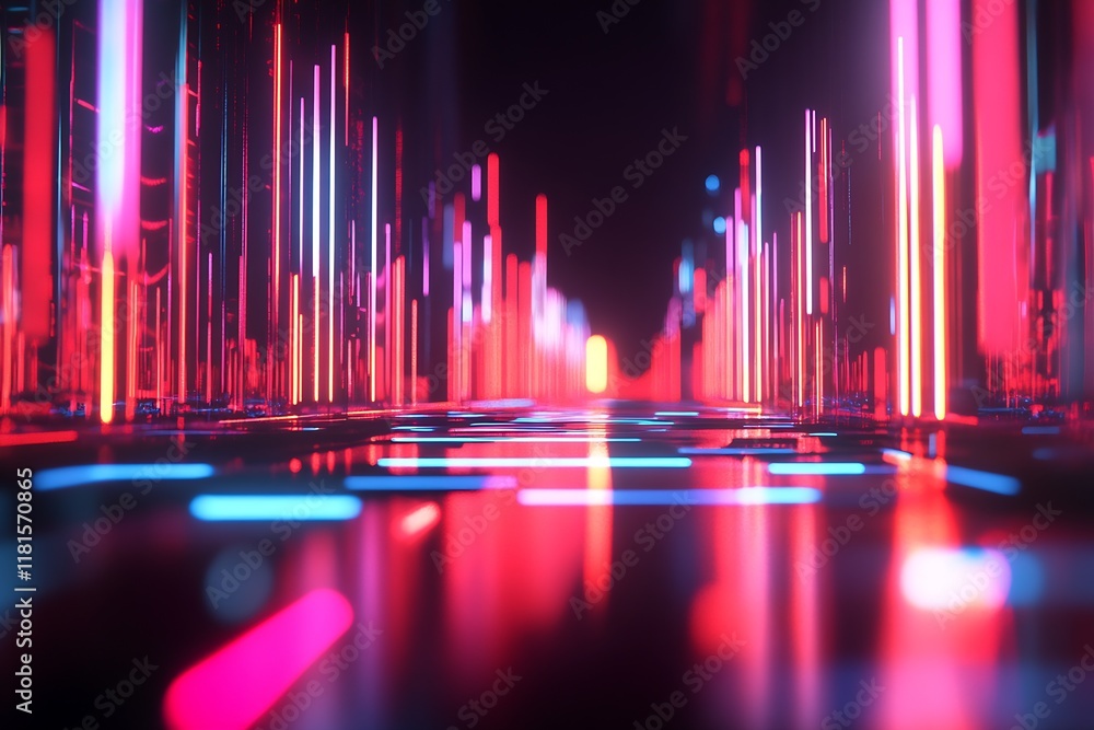 Poster vibrant digital landscape with neon lights and dynamic futuristic elements : generative ai