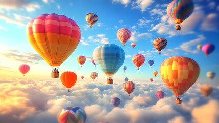 Naklejka premium Hot Air Balloons Soar Above Clouds at Sunrise