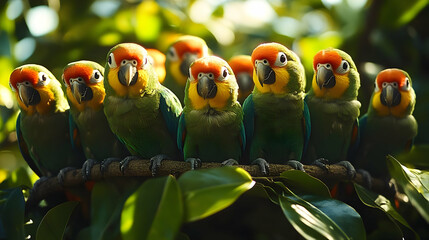Parrots Perch Peacefully: Birds, Nature, Wildlife, Jungle, Feathers, Tropical, Green, Avian, Orange, Beak