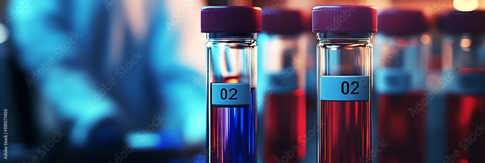 Poster Close Up of Laboratory Test Tubes with Red Liquid in Scientific Setting : Generative AI