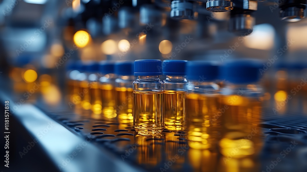 Poster Automated Production Line With Glass Bottles in Modern Factory : Generative AI