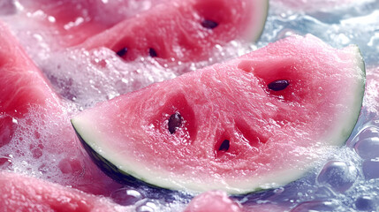 Fototapeta premium Juicy Watermelon Slices Refreshingly Chill in Ice Water