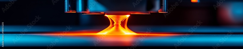 Aufkleber closeup of glowing 3d printer extruder depositing orange filament during precision manufacturing pro