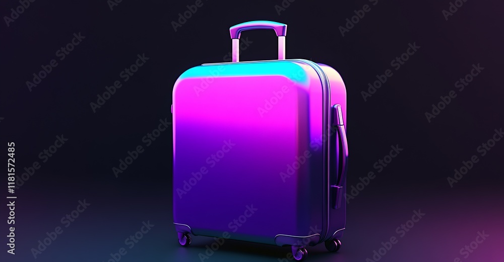 Poster colorful neon suitcase in studio lighting with futuristic vibes : generative ai