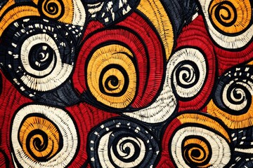 Intricate woven african pattern showcasing vibrant colors and detailed spiral designs, creating a captivating visual effect