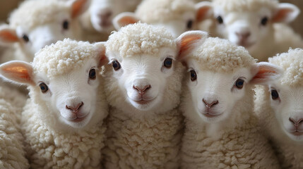 Obraz premium Lambs Flock Together: Adorable Newborn Animals Cuddle Closely