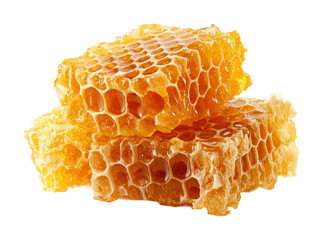 Golden honeycomb dripping with fresh honey, sweet natural nectar for food, health, organic products, and beekeeping themes isolated on transparent background