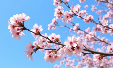 Blooming cherry blossoms against blue sky