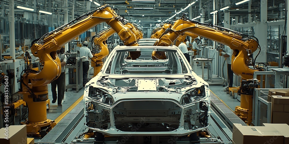 Leinwandbilder hightech car production with advanced robotics in modern factory : generative ai