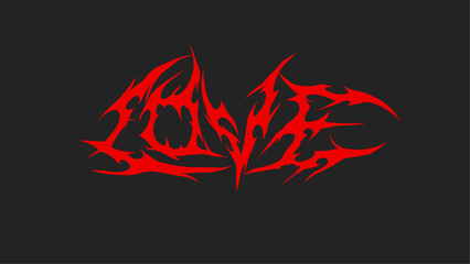 Love typography in fiery red tribal jagged vector design, sharp edges on a dark background. Ideal for alternative, heavy metal, or unique branding concepts