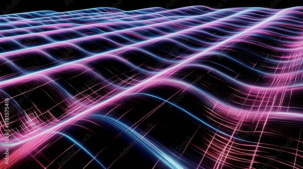 Fototapete dynamic neon electric wave patterns in a futuristic digital space : generative ai