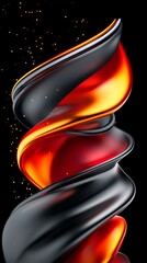Abstract Swirling Black and Red 3D Render Dynamic Fluid Design Glossy Texture Dark Background