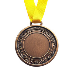A copper medallion mockup with yellow lanyard on an isolated background