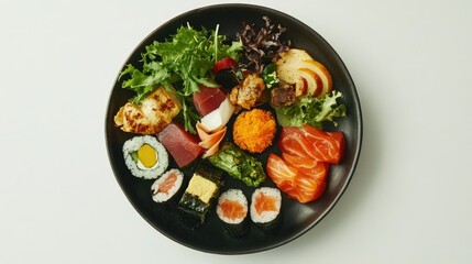 A plate of organic food items on a clean white background, emphasizing global food safety awareness