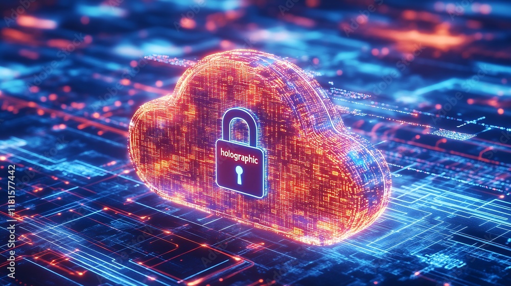 Poster Holographic lock for digital cloud security on advanced tech interface : Generative AI