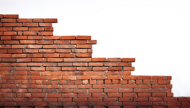 Old crumbling brick wall isolated on white background.