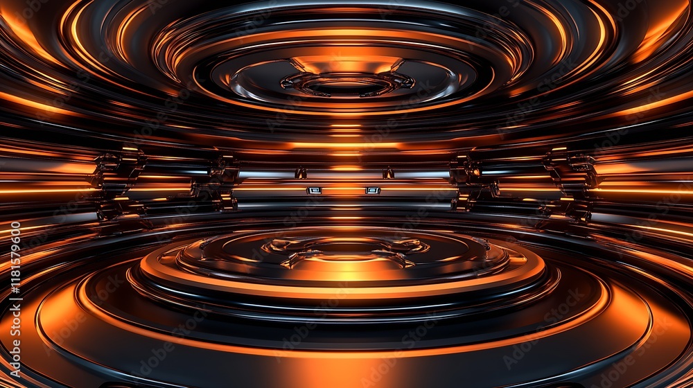Poster seamless scifi metallic environment with reflective orange elements : generative ai