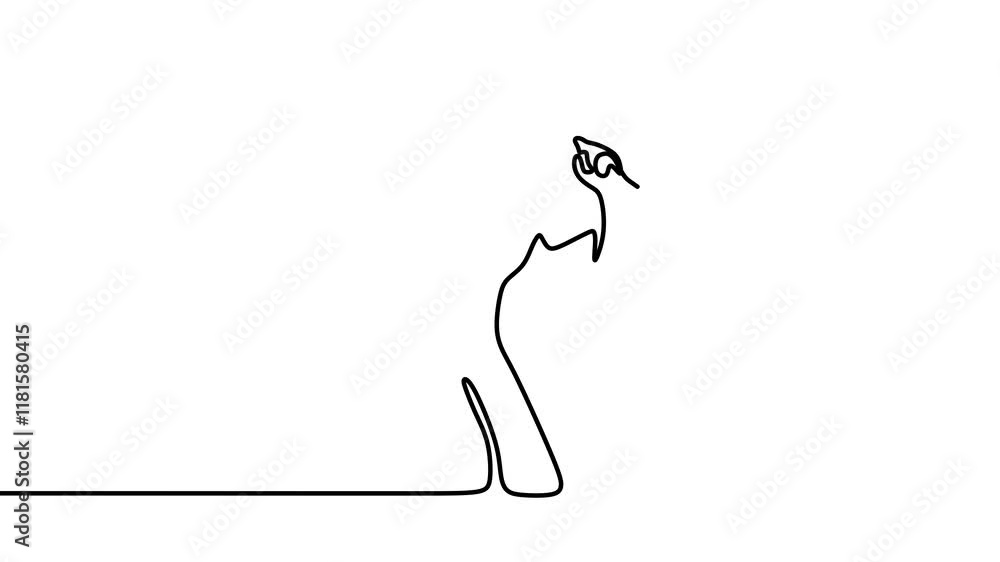 Poster continuous drawing line art of singing with black line and white background. one line animation