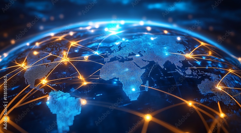 Aufkleber Interconnected Digital World Network Visualizing Global Technology and Connectivity : Generative AI