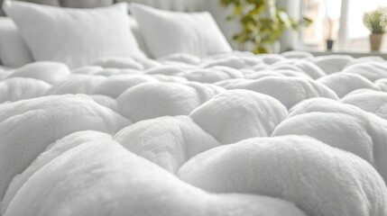 Fototapeta premium Luxurious White Quilted Bedspread: Soft, Plush, and Cozy Bedding