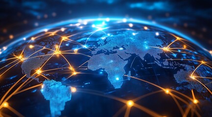 Fototapeta premium Interconnected Digital World Network Visualizing Global Technology and Connectivity : Generative AI