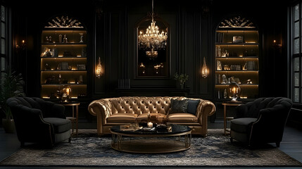 Luxurious Interior Design Illuminates Dark Room with Elegant Furniture