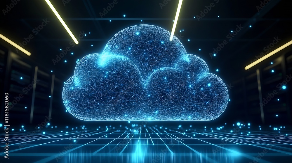 Poster glowing data cloud represents innovative futuristic secure tech in modern server room : generative a